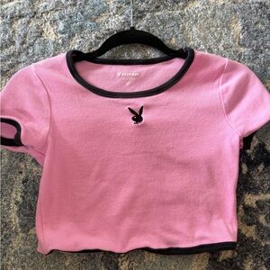 Pink playboy top black trim